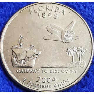 เหรียญ​สหรัฐอเมริกา​ USA, 1​ Quarter, (ชุด​ State​ quarter, Florida), #​3065L, ใช้แล้ว