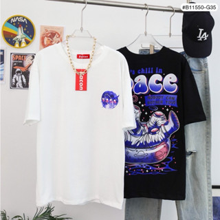 🌟STF_SHOP🌟เสื้อยืดโอเวอร์ไซส์ ลายNASA Space หน้า-หลัง งาน ดำขาว รอบอก46 ยาว 28