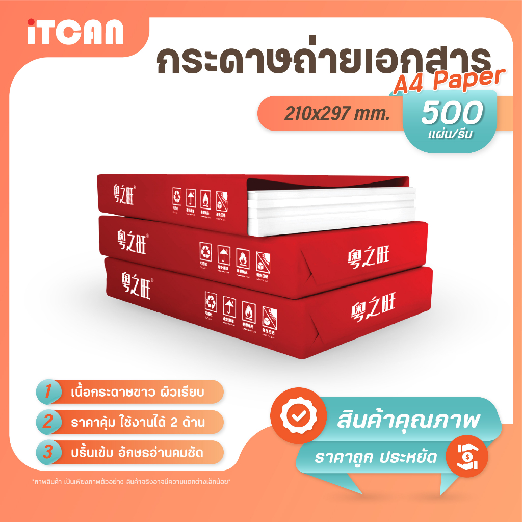 iTCAN NA กระดาษถ่ายเอกสาร A4 80 แกรม (1 รีม / 500 แผ่น) Copier Paper A4 paper Idea Work (NOT Double 