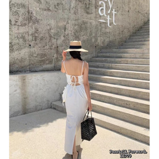 🇰🇷New🇰🇷  Korea sexy back maxidress  Dresยาวสายเดี่ยวกระเป๋าใหญ่ แบบชิค ดีเทลด้านหลัง แต่วสายผูกน่ารักมาก