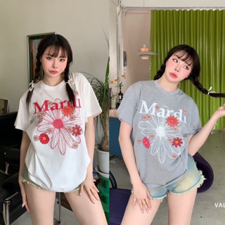 mardi mercredi crop Top” เสื้อยืดสุดฮิต พิมพ์ลายดอกไม้ แบรนด์ตามเกาหลี