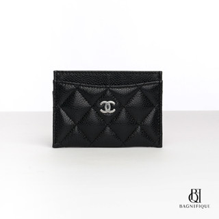 NEW CHANEL CARD SLOT SHORT BLACK CAVIAR SHW