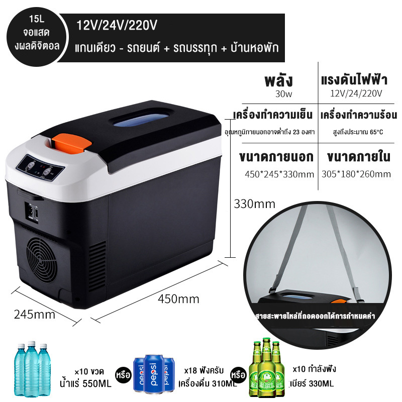 ตู้เย็นมินิมือถือในรถยนต์ 18L  ตู้เย็นแช่ใช้ได้ในบ้าน หอ ที่พัก