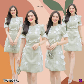 💚Sshop ส่งไว1-2วัน💚 S19077 Dress เดรสสั้นปักลาย แต่งดอกไม้ 3D ..