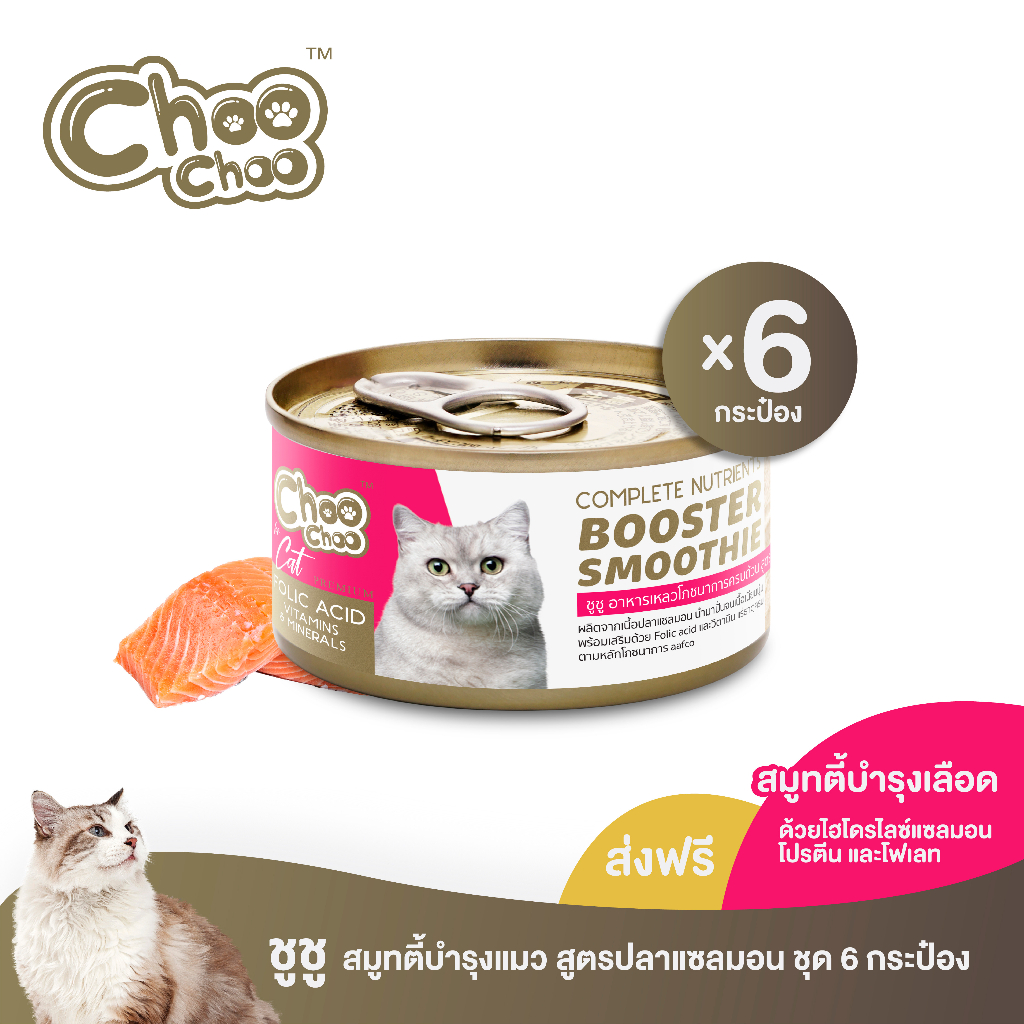 [ส่งฟรี]  ChooChoo ชูชู สมูทตี้ปลาแซลมอน สูตรบำรุงเลือด 6 กระป๋อง (80กรัมx6กระป๋อง)