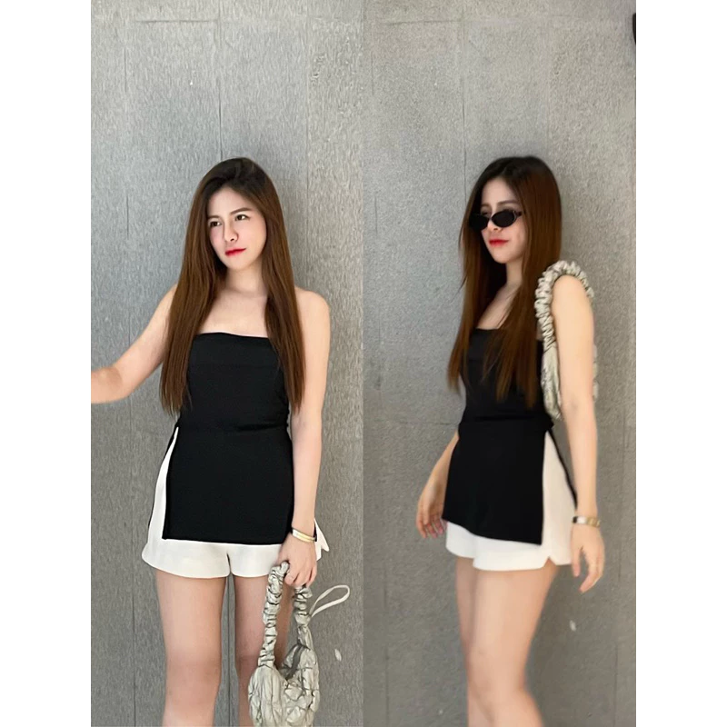 Tude top - เกาะอกตัวยาว ผ่าข้าง สีพื้น (เกาะอกตัวยาว)