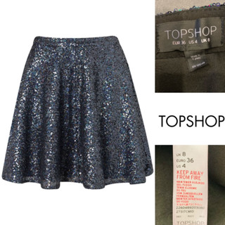 กระโปรงปักเลื่อมสีกรมท่า Topshop sparkle skater mini skirt blue Size UK8 EUR36 SQ10