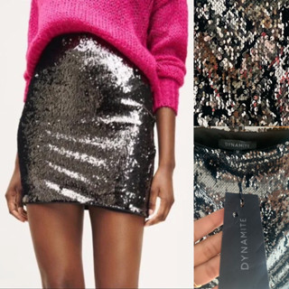 Dynamite Black Sequin Mini Skirt, Size S กระโปรง SQ16