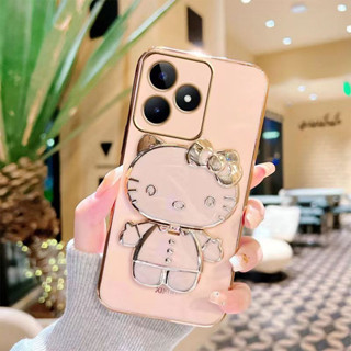 ตรงรุ่น Realme C51 เคสขอบตรง ลายคิดตี้ ตั้งได้ กระจก สำหรับ Oppo Realme C55 C51 C53 ออปโป้ เรียลมี C51 C55 C53