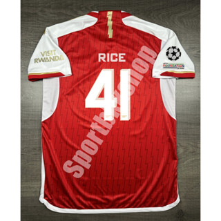 เสื้อฟุตบอล Arsenal Home อาร์เซน่อล เหย้า  2023/24 พร้อมเบอร์ชื่อ 41 RICE อาร์มยูฟ่า แชมป์เปี้ยนลีค