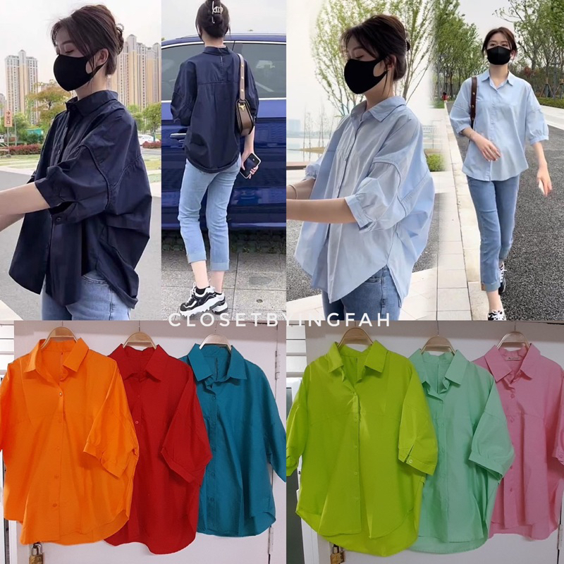 cotton shirt เสื้อเชิ้ตคอตตอน เเขนจั้ม คอปก ใส่เที่ยว ใส่ทำงาน