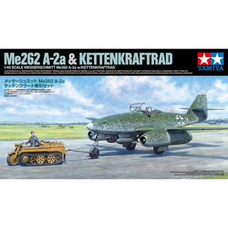 💥New💥 🏆 TAMIYA 25215 ชุดประกอบจำลองมาตราส่วน 1:48 MESSERSCHMITT Me262 A-2a w/KETTENKRAFTRAD ต้องไปสร้างและทำสีเอง