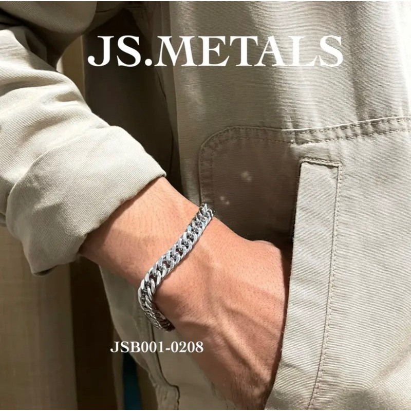 METALS สร้อยข้อมือเลส รุ่นขอบตรง 8 mm สีเลสเงาสแตนเลส316L ไม่ลอก โดนน้ำได้ ใส่ได้ทุกวัน B01-02