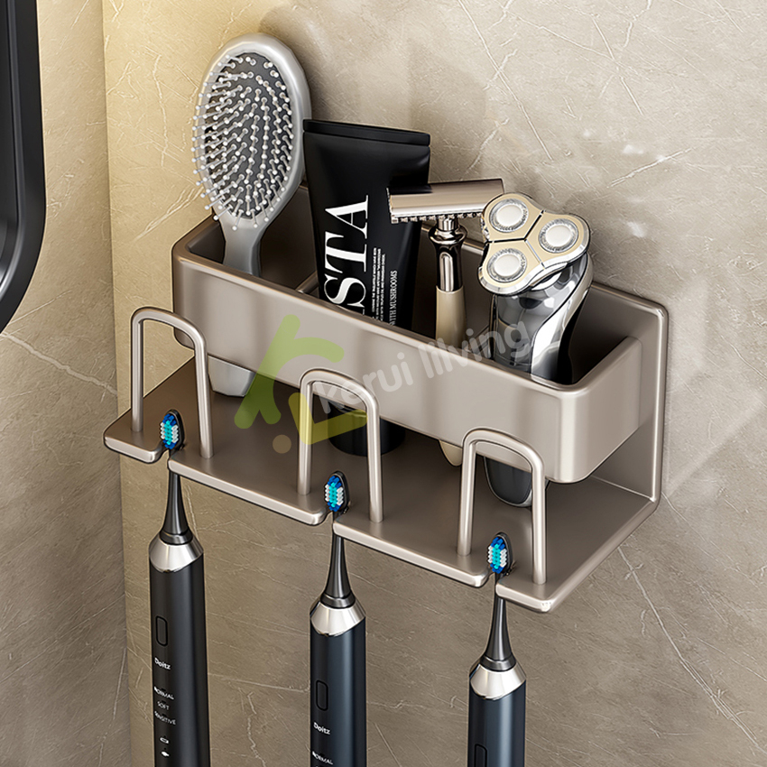 ที่วางแปรงสีฟัน อลูมิเนียม ชั้นวางของในห้องน้ำ ที่เก็บแปรงสีฟัน แบบติดผนัง พร้อมแก้วน้ำบ้วนปาก - รูปที่ 6