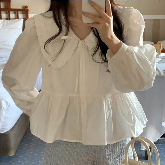 (พร้อมส่งจากไทย) เสื้อแขนยาวคอบัวน่ารัก[H19]