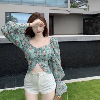 crop top ลายดอก freesize