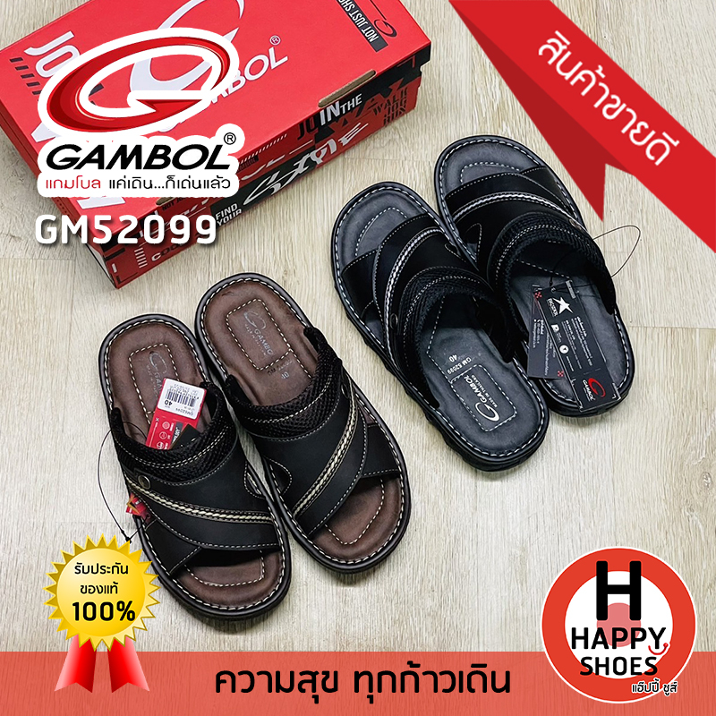 [🥇ของแท้100%🚚ส่งเร็ว🔢เบอร์40-44] GAMBOL รองเท้าสวมหนังชาย รองเท้าแตะหนังชาย ใส่เล่น รุ่น GM52099 หล่อ นุ่มเบา สบายเท้า