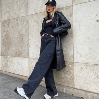 NEW Wide leg jeans กางเกงยีนส์ทรงขากระบอกใหญ่ สีดำ ทรงสวยมาก เอว32-34”