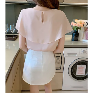 C08 🎀 อกใหญ่สุด 60 นิ้ว ! เสื้อทำงานสาวอวบปกระบายทรงโบว์ ตรงกลางประดับด้วยไข่มุกขอบทอง ✨ เรียบๆ สวยหรูดูแพงมากกกก