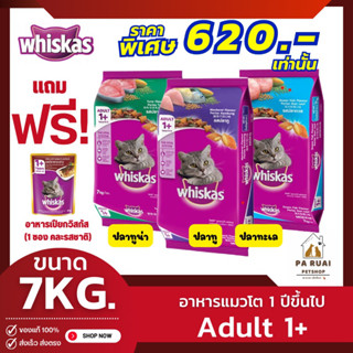 Whiskas วิสกัส [7kg] อาหารแมวชนิดแห้ง แบบเม็ด สูตรแมวโต อายุ 1 ปีขึ้นไป(Pa Ruai)