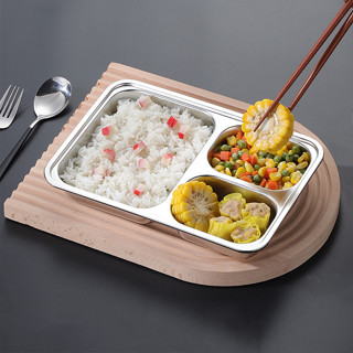 ถาดอาหาร ถาดหลุมสแตนเลส ขนาด 24x17x4 ซม. ถาดใส่อาหาร 3หลุม 4 หลุม มีฝาปิด Stainless Steel Food Tray mini_house11