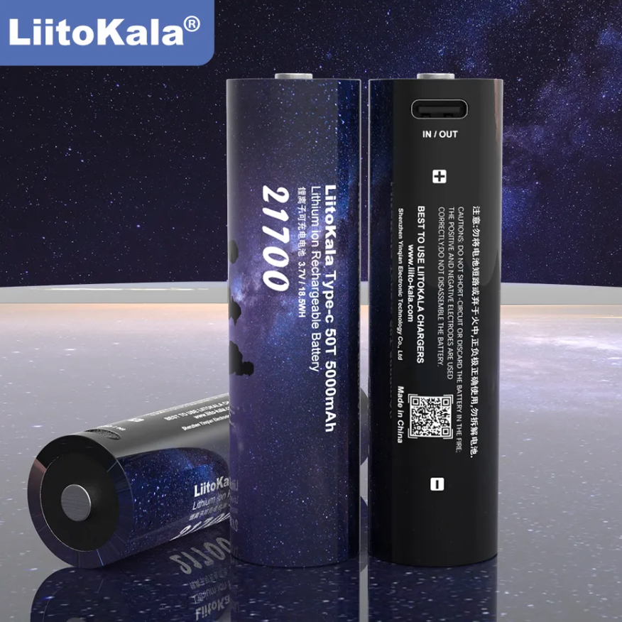 Liitokala Type-C 50T 21700 แบตเตอรี่ลิเธียม 3.7V 5000mAh ชาร์จได้โดยตรง หัวนูน รวมสายชาร์จแท้ สามารถ