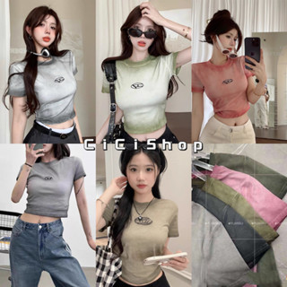 Cicishop(T6606)เสื้อ (Crop top) แขนสั้น คอกลมดีเทลลายโลโก้D ทรงสลิมฟิต ผ้านุ่มนิ่มสุดๆ