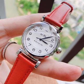 นาฬิกาข้อมือผู้หญิงสายหนังสีแดงส้ม น่ารัก น่าชัง ❤️❤️🍊🍊🍊🍊New Coach Madison Women’s Watch