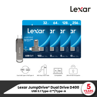 Lexar JumpDrive® Dual Drive D400 USB 3.1 Type-C™/Type-A (แฟลชไดรฟ์แบบ 2-in-1) หัวเชื่อมต่อแบบ USB Type-C และ Type-A