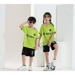 STAR5เสื้อกีฬาฟุตบอลเด็กแขนสั้น ลายสโมสรอินเตอร์ไมอามี่สีเขียว ปี2024 สกรีนชื่อเมสซี่+เบอร์ 10 สินค้าคุณภาพA ป้ายงานปัก