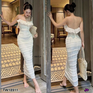 TW18911 เดรสยาวทรงรัดรูปตามสัดส่วน