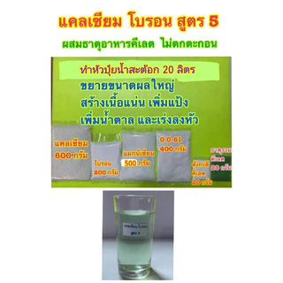 แคลเซียมโบรอน สูตร5 ชุดทำหัวปุ๋ย 20 ลิตร ปุ๋ย สูตรสำหรับเร่งขยายผลใหญ่ สร้างเนื้อแน่นเพิ่มแป้งและเร่งหัว ฉีดได้8,000ลิตร