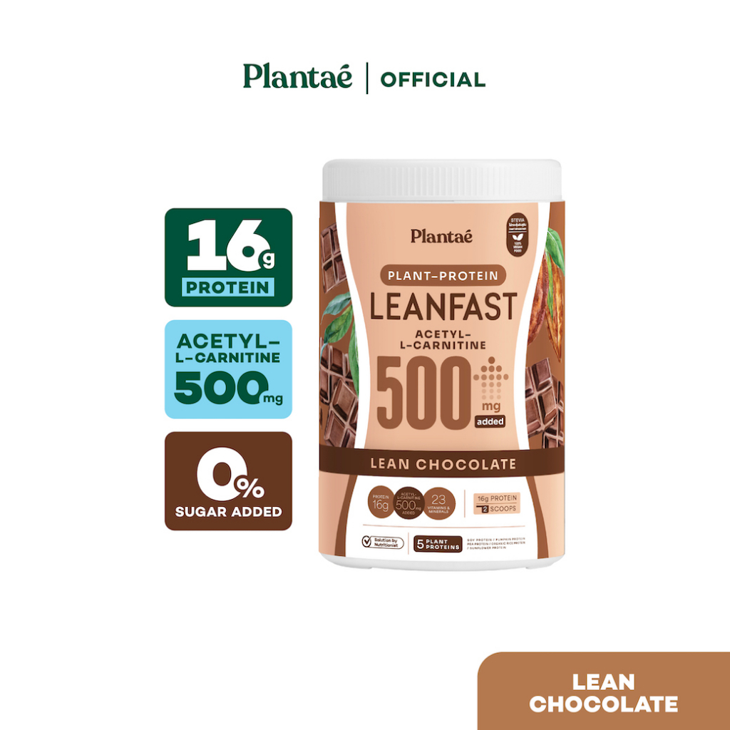 [ลดเพิ่ม130.- PLANMAY24] Plantae Protein Leanfast : รส Lean Chocolate 1 กระปุก ขนาด 500g : โปรตีนพืช Acetyl-L-carnitine