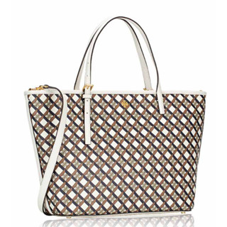 กระเป่า TORY BURCH GEO LOGO MINI ZIP TOP TOTE IVORY NEUTRAL ALLOVER