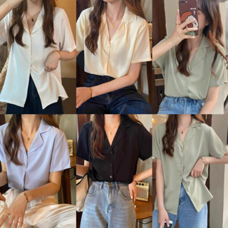 Somedays_closet l🌷พร้อมส่ง🌷 Ava shirts เชิ้ตแขนสั้นกระดุมหน้าสไตล์มินิมอล ผ้าลื่นใส่สบาย เข้ากับอากาศไทยสุดๆค่า