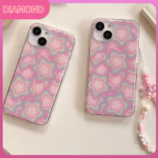 💲คูปองเคลม💲เคสไอโ case for iphone 11 12 ดาวสีชมพูซ้อนกัน มีโซ่ เคส 14 13 12 11 pro max ซิลิโคนเหลว ป้องกันการตก