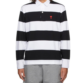 AMI STRIPED LONG SLEEVE POLO SIZE L