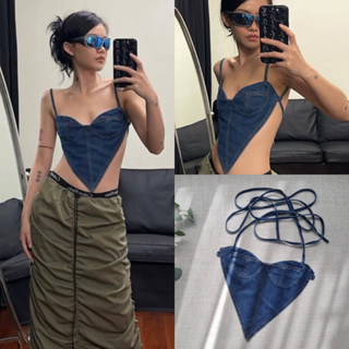 denim cross back top💙(S,M 390฿ฟรีส่ง) แซ่บไม่ไหวค่ะลุ๊คนี้!!! เสื้อครอป ผ้ายีนส์ไม่ยืด ผูกไขว้ด้านหลังโชว์เก๋ๆ