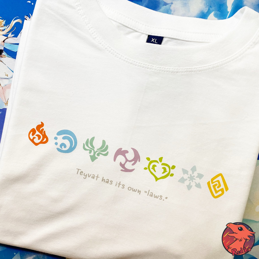 เสื้อยืดพิมพ์ลาย รวมมิตรพลังธาตุยุกยิก Genshin Impact(Fanmade)