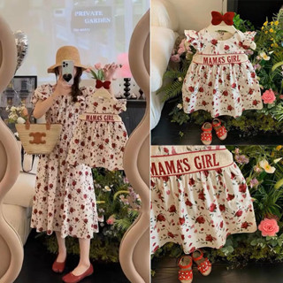 โปร 9.9 พร้อมส่ง ชุดคู่แม่ลูก Red Rose เดรสลายดอกกุหลาบแดง 🌹