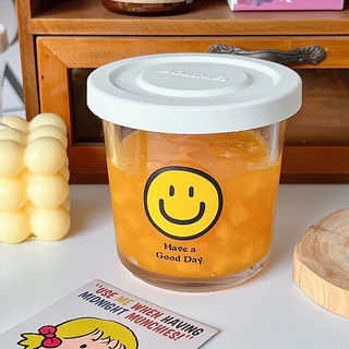 พร้อมส่ง🍑กระปุกแก้วพร้อมฝาปิด สำหรับใส่อาหาร เครื่องดื่ม แก้วน้ำ แก้วน้ำ+ฝาปิด น่ารัก เก็บขนม ผลไม้ โยเกิร์ต 71003
