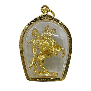 จี้เทพเจ้ากวนอู ปางขี่ม้าพยศ กรอบทองไมครอน Guanyu Pendant Gold Micron Case Home Decor by Boss