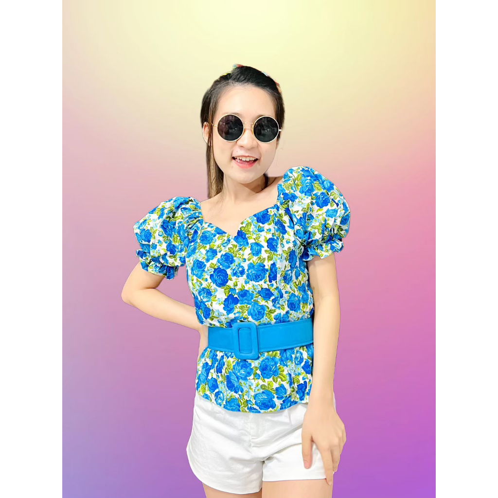 เสื้อลายดอก เสื้อทองกวาว แขนตุ๊กตา สม๊อคหลัง รุ่นพาสเทล