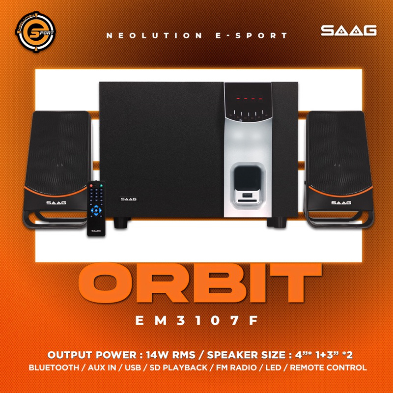 SAAG ลำโพง Bluetooth 2.1 รุ่น EM-3107F Orbit กำลังขับ 14 W Multimedia Speaker System ลำโพงซับวูฟเฟอร