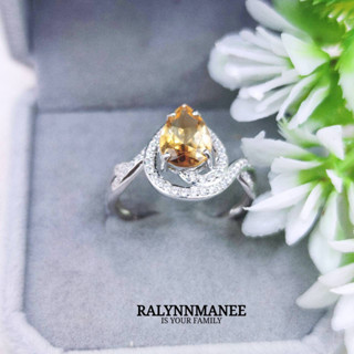 F6478 แหวนพลอยซิทรีนแท้ ( Citrine ) ตัวเรือนเงินแท้ 925 ชุบทองคำขาว ตัวเรือนเงินแท้ มีไซส์ 60 แก้ไซส์ฟรี