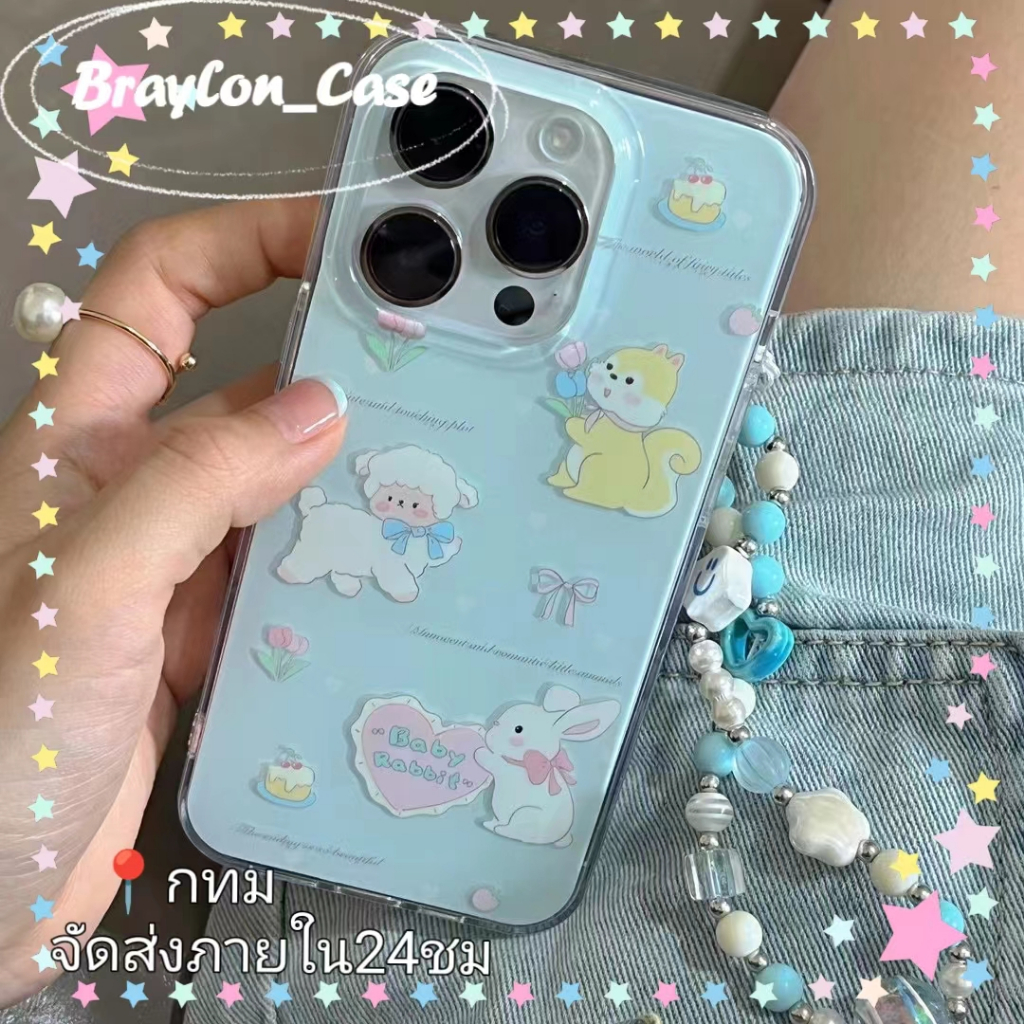 จัดส่งภายใน24ชม สไตล์สร้อยข้อมือ การ์ตูน กระต่าย สีฟ้า iphone 11 14 pro max ป้องกันการหล่น น่ารัก case for iPhone 12 13