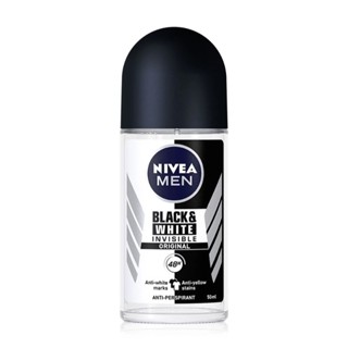 Nivea Deo Men Invisible Black &amp; White Roll On นีเวีย โรลออน ระงับกลิ่นกาย สำหรับผู้ชาย สูตรไม่ทิ้งคราบ ขนาด 50 ml