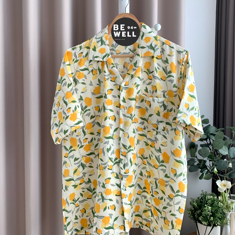 BEWELL94 เสื้อฮาวาย (ดอกไม้เกาหลีจิ๋ว) สีสดใส ผ้าไหมอิตาลี
