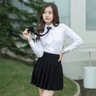 เสื้อเชิ้ตแขนยาวผู้หญิง สีขาวนวล ทรงเข้ารูป เสื้อนักศึกษามุสลิม