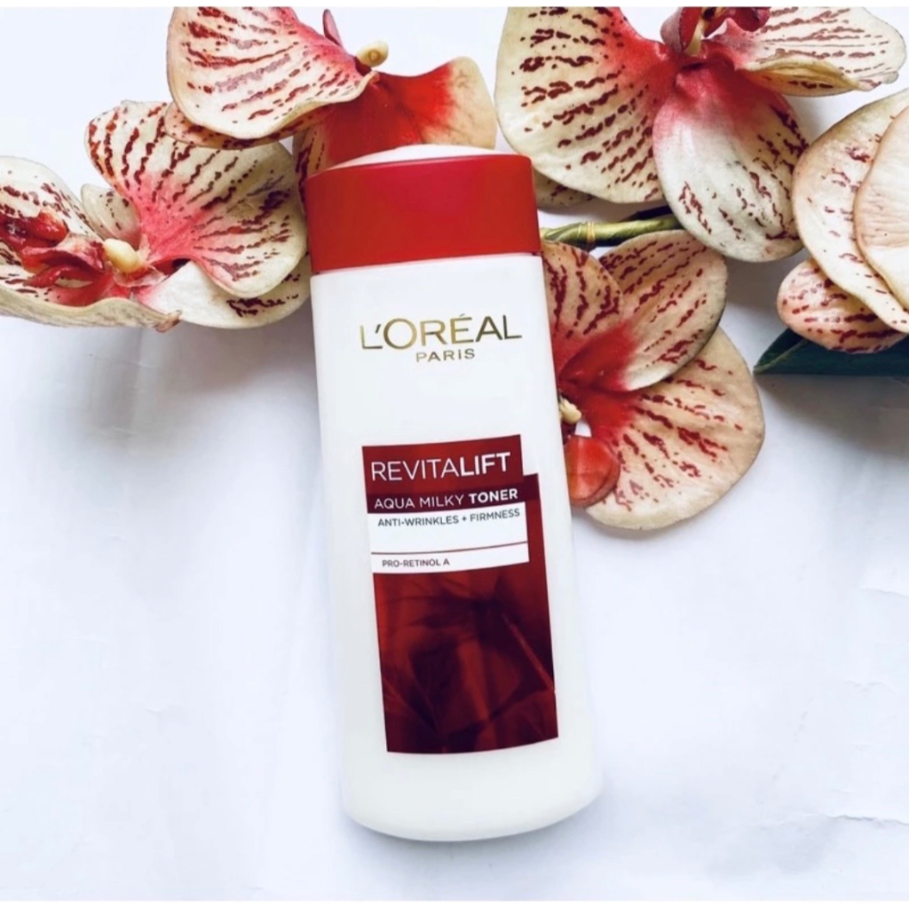 200 ml. ผลิต 05/24 Loreal Paris Revitalift Aqua Milky Toner ลอรีอัล ปารีส รีไวทัลลิฟท์ อะควา มิลค์กี้ โทนเนอร์ สีแดง